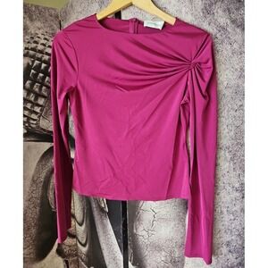 16 ARLINGTON Women Fuchsia‎ NUBRIA Long Sleeve Gathered Stretch Top Size 14 TP01